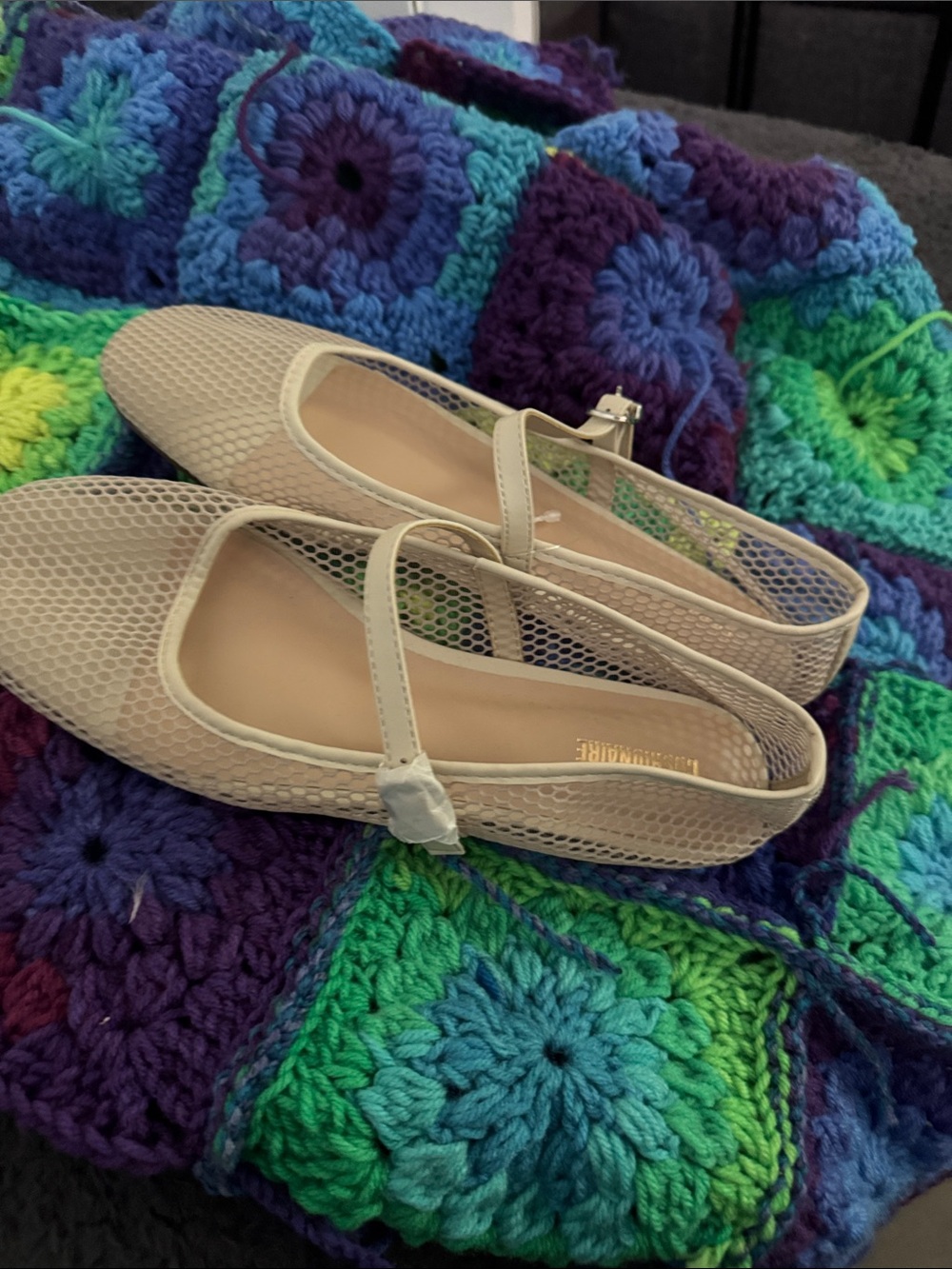 Women’s Cream Mesh Mary Jane Flats with Ankle Strap